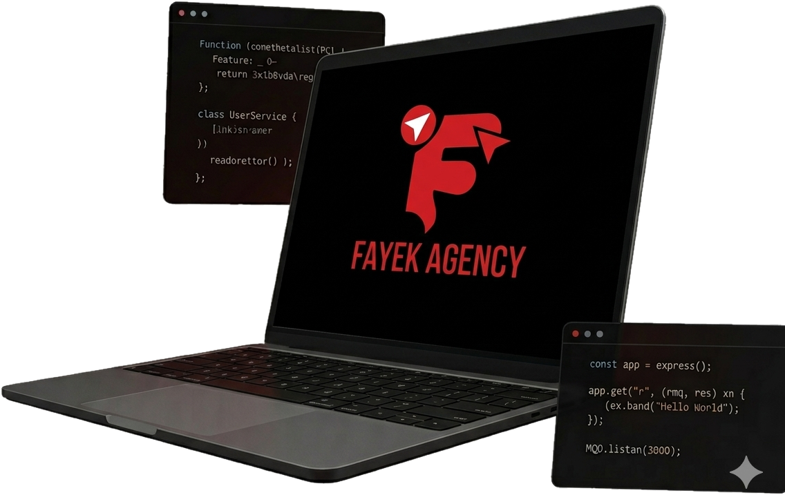 Fayek Agency on a laptop with code
